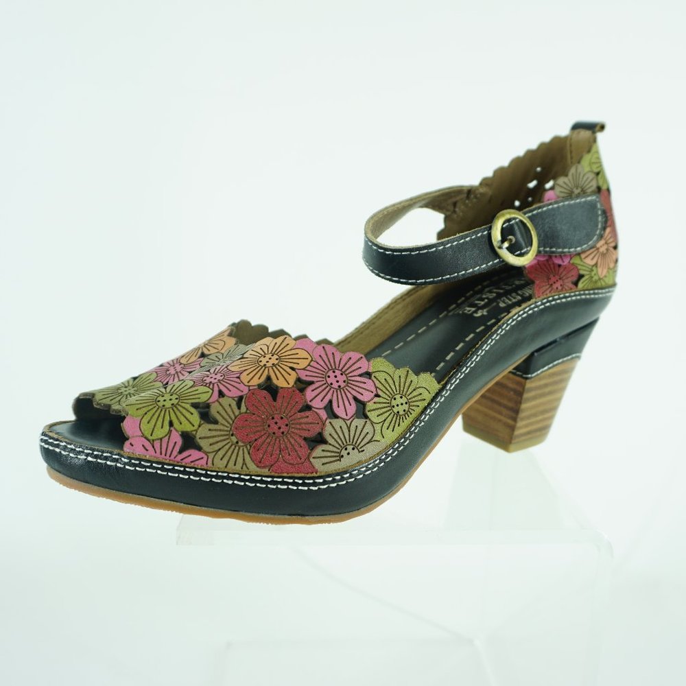 L’ARTISTE Avnia By Spring Step Peep Toe Leather Multi Color Sandals Women’s 8.5